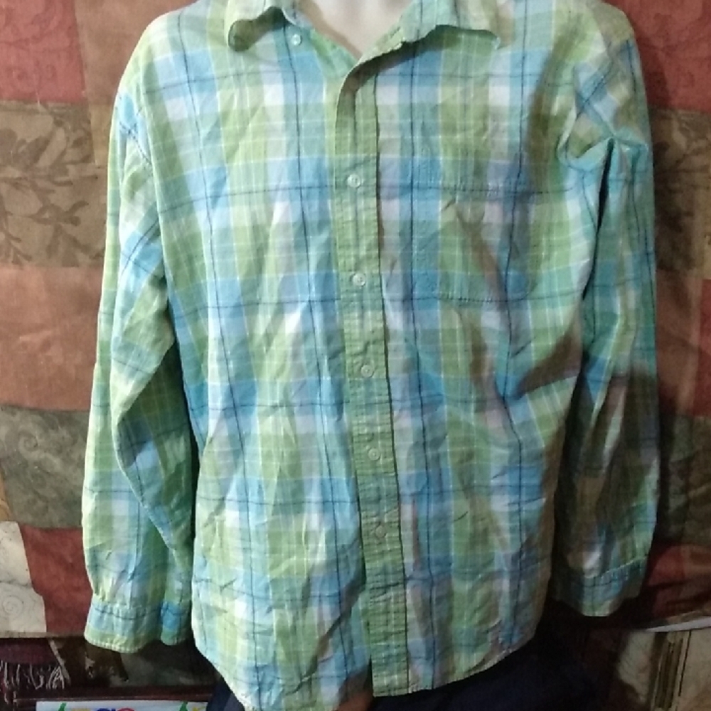 Plaid Button-Up Shirt in Blue and Green, Brand Is LLBean Size XL